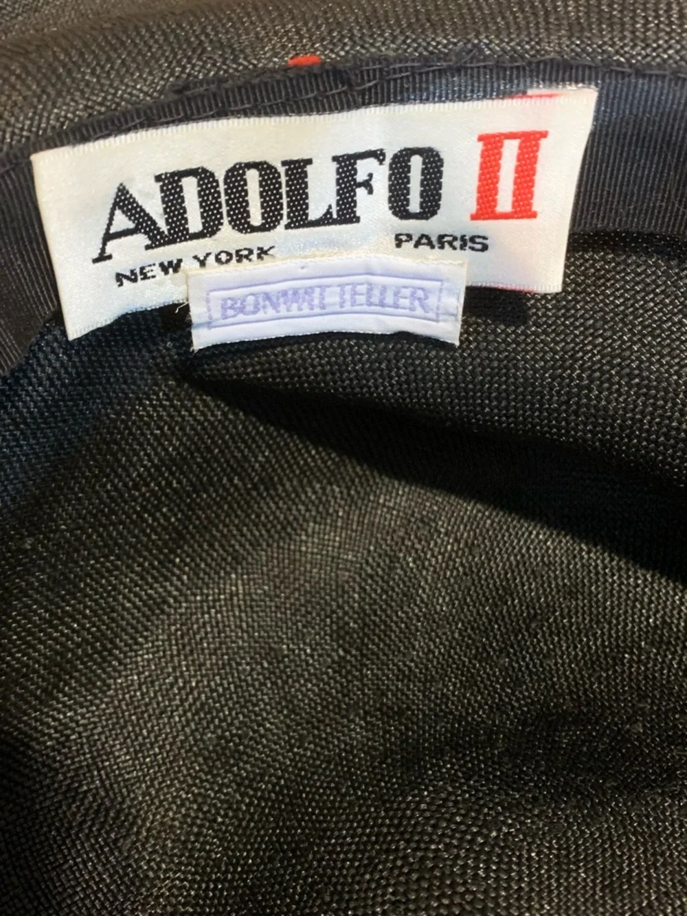 VINTAGE ADOLFO II BLACK WIDE BRIM LINEN HAT WITH STRIPED BOW - Picture 10 of 12